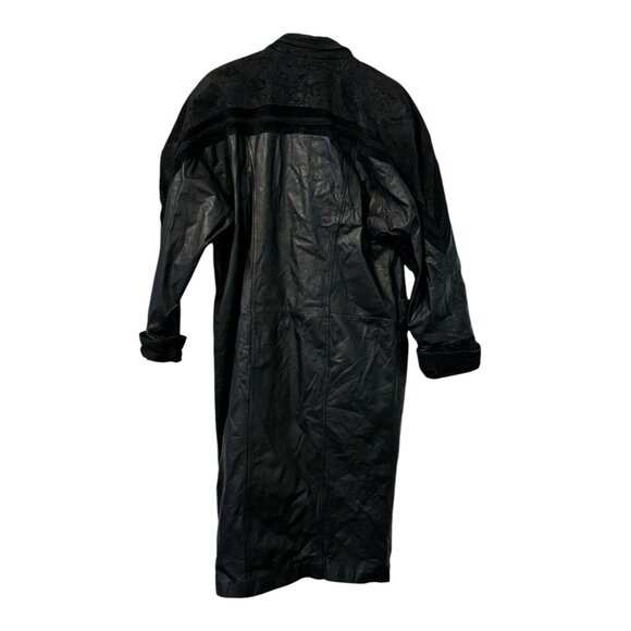 Vintage Pelle Studio Black Leather Trench Coat Full Length Long Duster Jacket‎ - Picture 2 of 16
